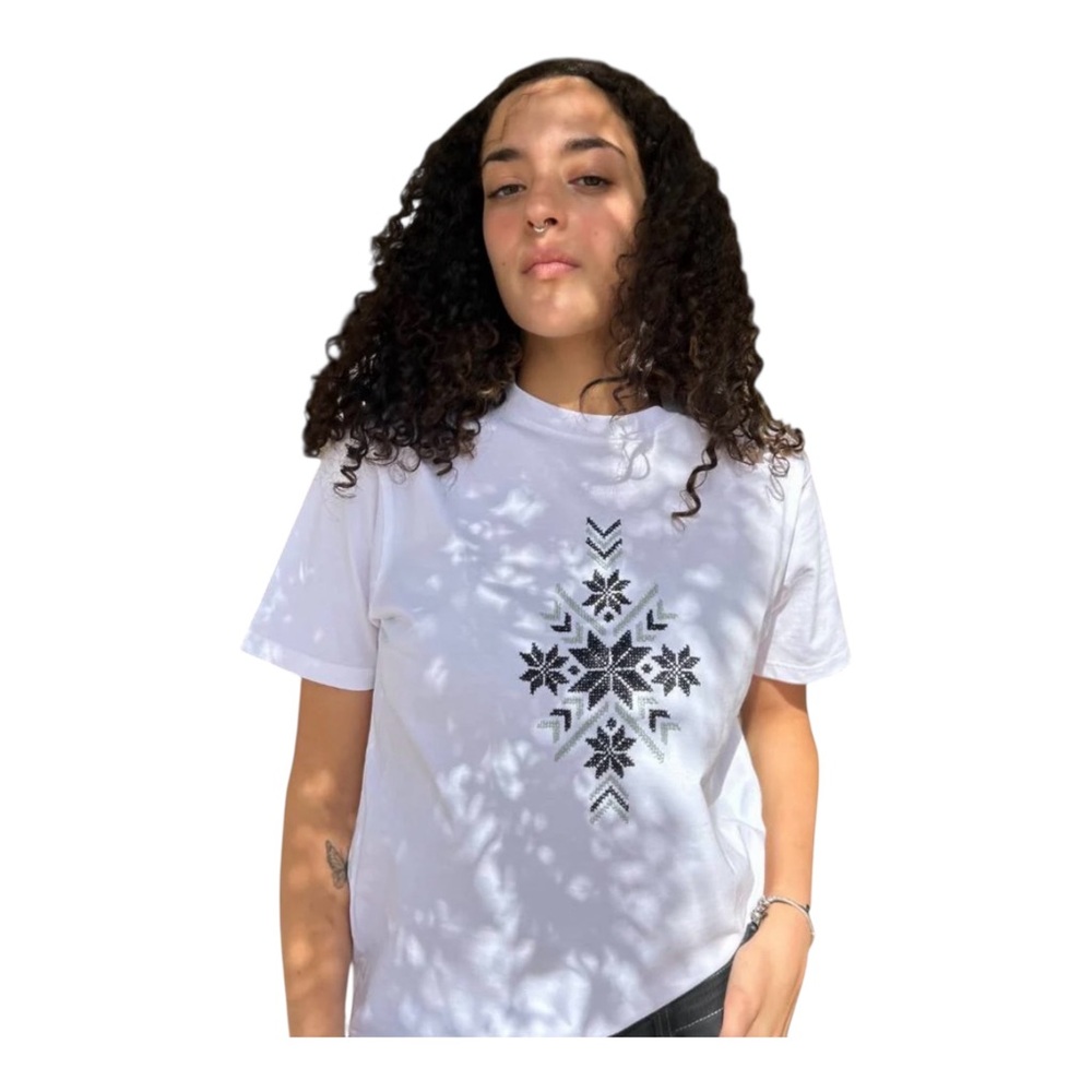 Black and White Short Sleeve Hand Stitched in Palestine